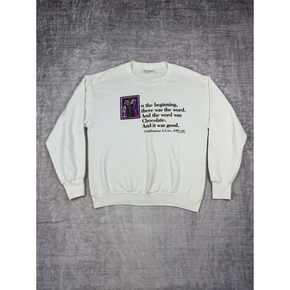 Vtg Ice Cream Sweater Mens Large White Confessions‎ Bible Verse Funny Crewneck